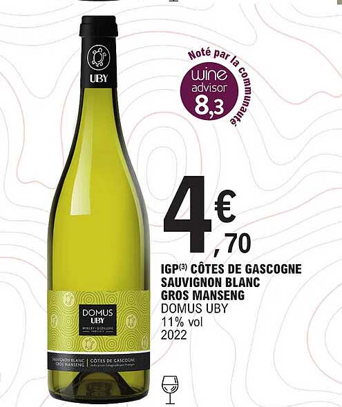 igp côtes de gascogne sauvignon blanc gros manseng domus uby 11% vol. 2022