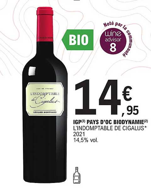 igp pays d'oc biodynamie l'indomptable de cigalus 2021 14,5% vol.