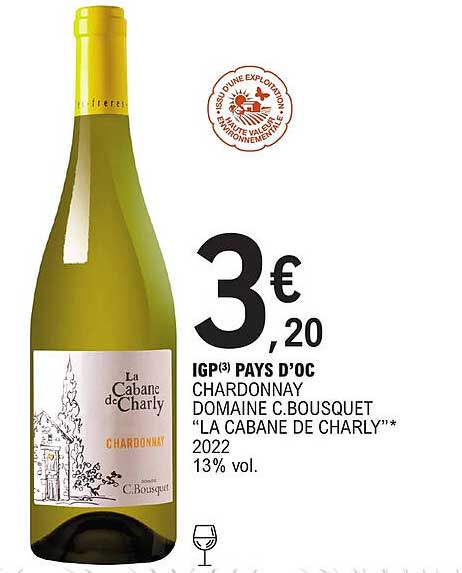 igp pays d'oc chardonnay domaine c.bousquet "la cabane de charly" 2022