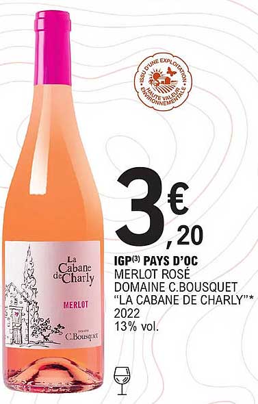 igp pays d'oc merlot rosé domaine c.bousquet "la cabane de charly"