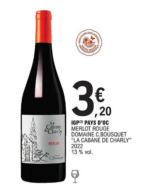 igp pays d'oc merlot rouge domaine c.bousquet "la cabane de charly"