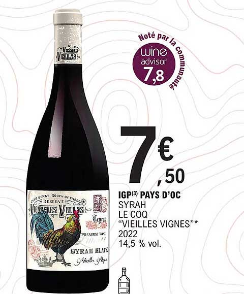 igp pays d'oc syrah le coq "vieilles vignes" 2022 14,5% vol.