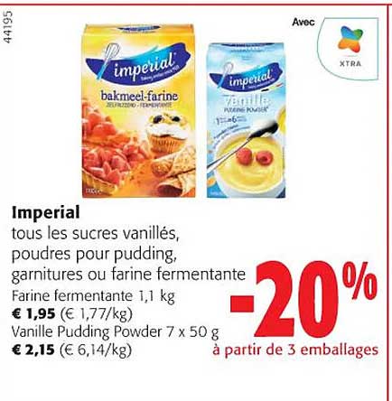 imperial tous les sucres vanillés, poudres pour pudding, garnitures ou farine fermentante