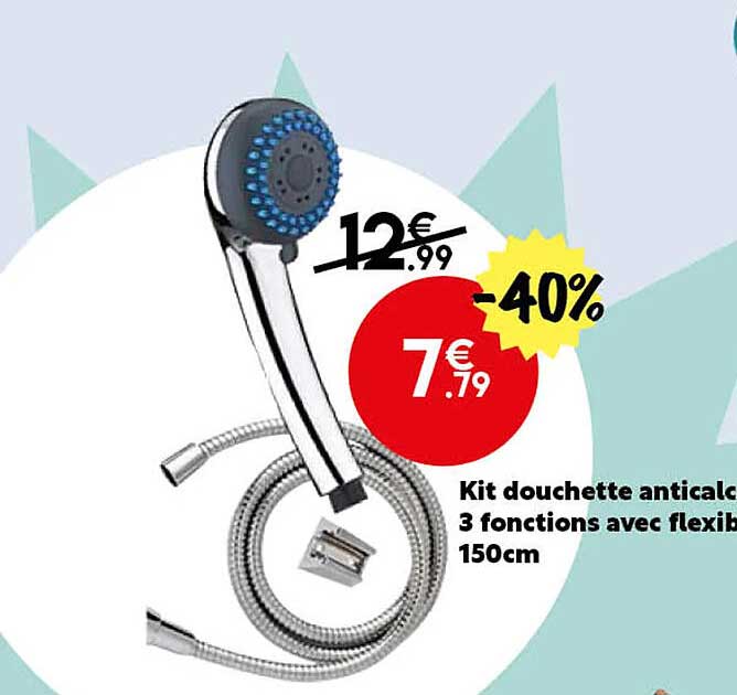 kit douchette anticale 3 fonctions avec flexible 150 cm