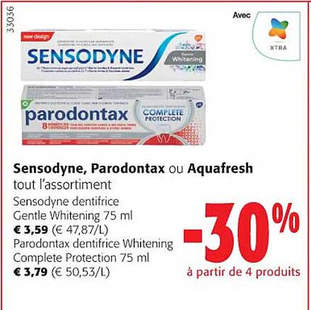 l'assortiment sensodyne, parodontax ou aquafresh