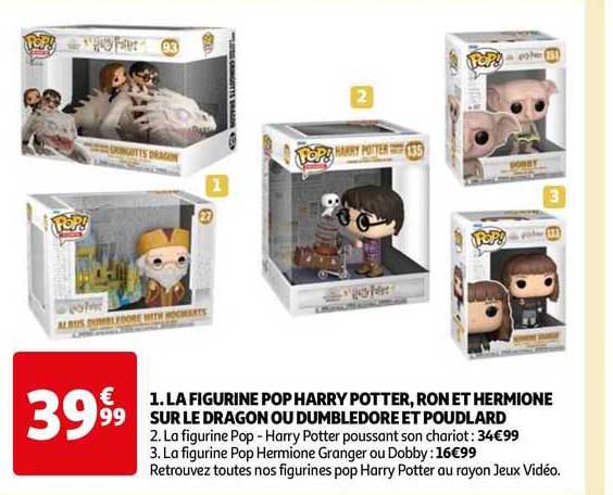 la figurine pop harry potter, ron et hermione sur le dragon ou dumbledore et poudlard