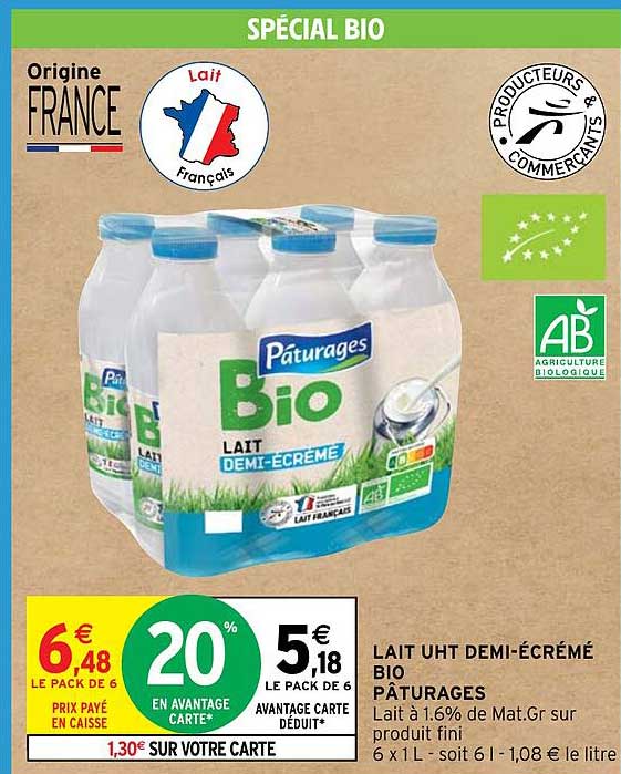 lait uht demi-écrémé bio pâturages