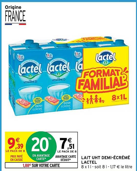 lait uht demi-écrémé lactel