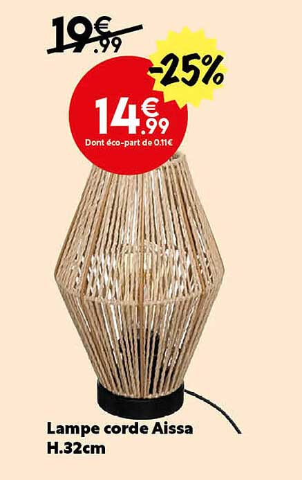 lampe corde aissa h.32 cm