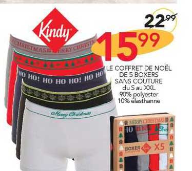 le coffret de noël de 5 boxers sans couture kindy