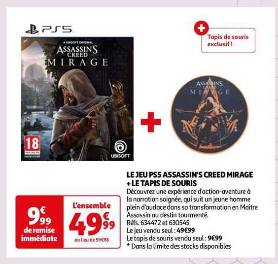 le jeu ps5 assassin's creed mirage + le tapis de souris