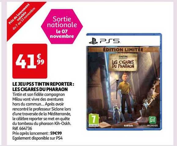 le jeu ps5 tintin reporter : les cigares du pharaon