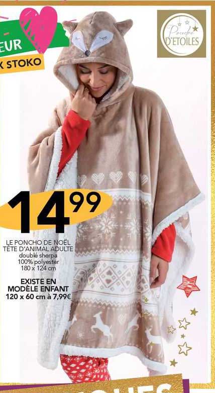 le poncho de noël tête d'animal adulte