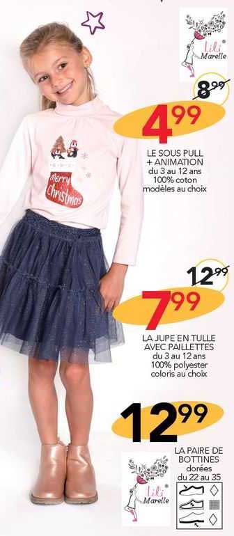 le sous pull + animation, la jupe en tulle avec paillettes