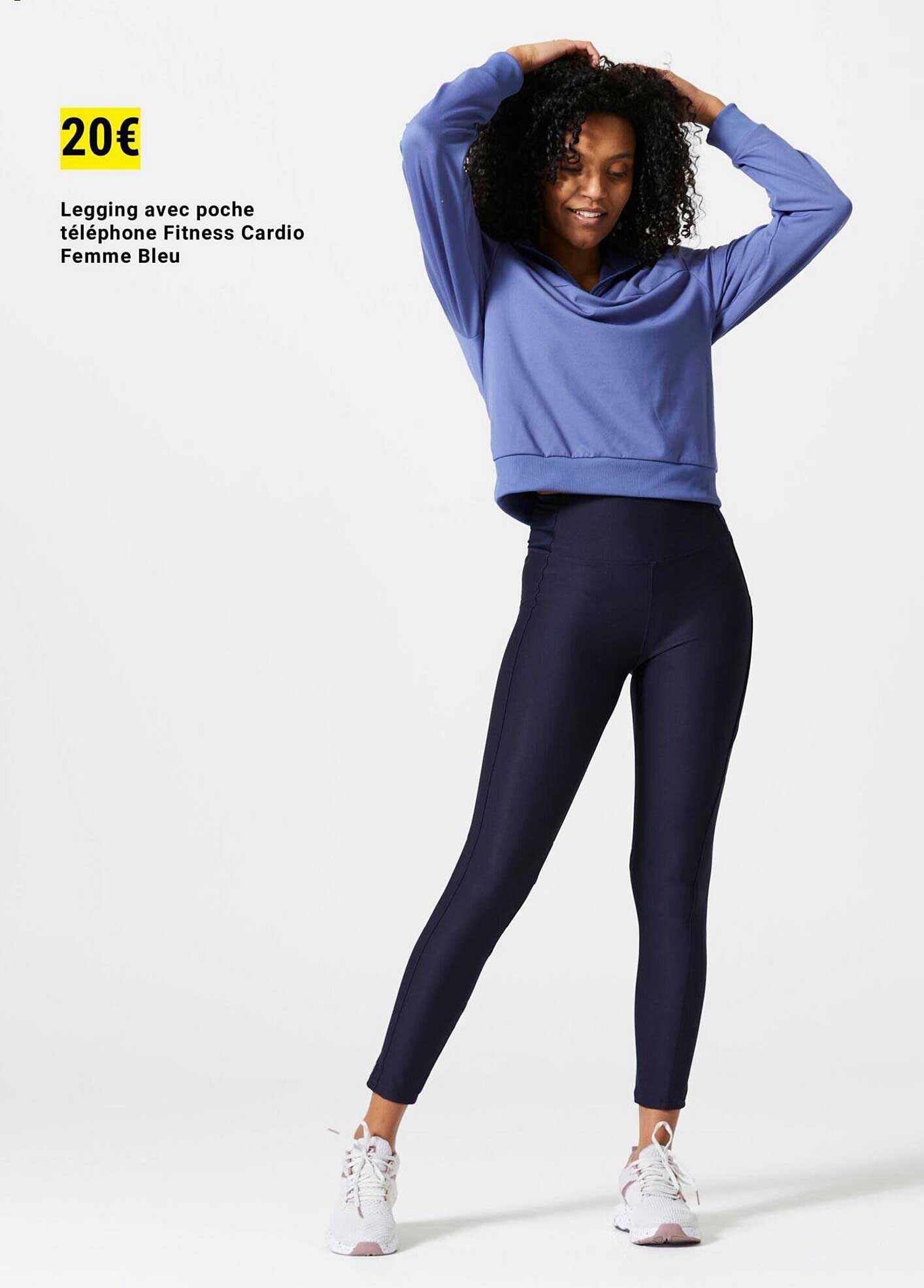 legging avec poche téléphone fitness cardio femme bleu