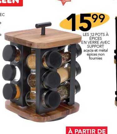 les 12 pots à épices en verre avec support