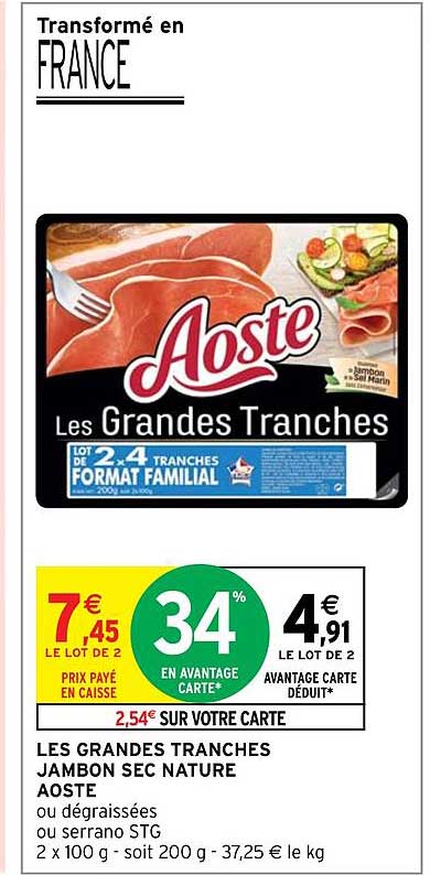 les grandes tranches jambon sec nature aoste