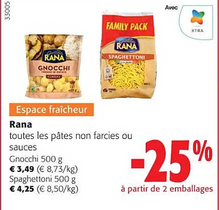 les pâtes non farcies ou sauces rana