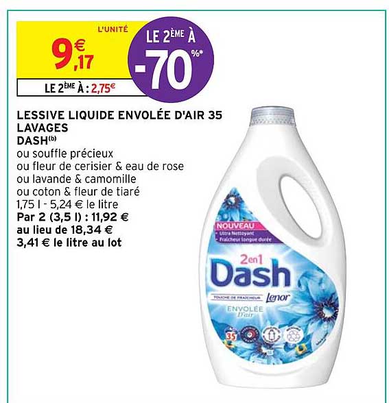 lessive liquide envolée d'air 35 lavages dash