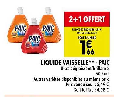 Liquide Vaisselle - Paic 2+1 Offert