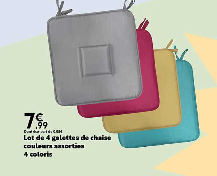 lot de 4 galettes de chaise couleurs assorties 4 coloris