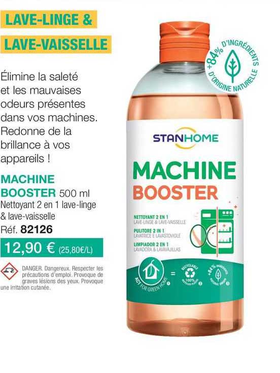 machine booster nettoyant 2 en 1 lave-linge & lave-vaisselle
