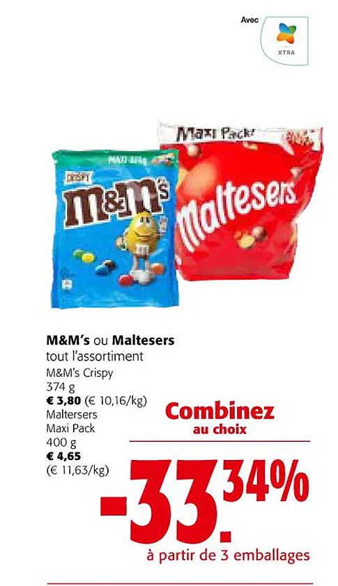 m&m's ou maltesers tout l'assortiment