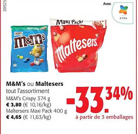 m&m's ou maltesers tout l'assortiment