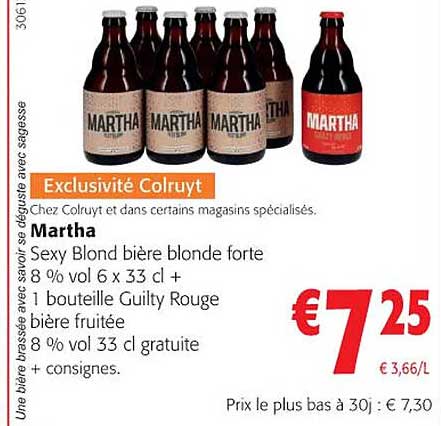 martha sexy blond bière blonde forte 8% vol + 1 bouteille guilty rouge bière fruitée 8% vol