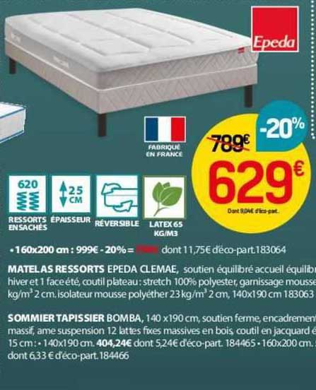 matelas ressorts epeda clemae, sommier tapissier bomba