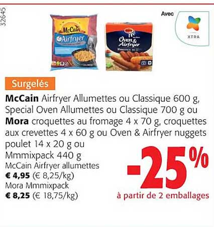 mc cain airfryer allumettes ou classique, spécial oven allumettes ou classique ou mora croquettes au fromage, croquettes aux crevettes ou oven & airfryer nuggets poulet
