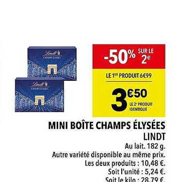 mini boîte champs élysées lindt -50% sur le 2è