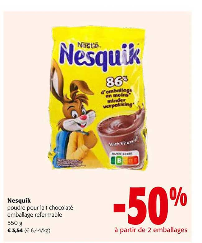 nesquik poudre pour lait chocolaté emballage refermable