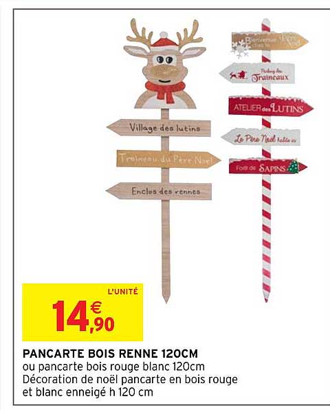 pancarte bois renne 120cm