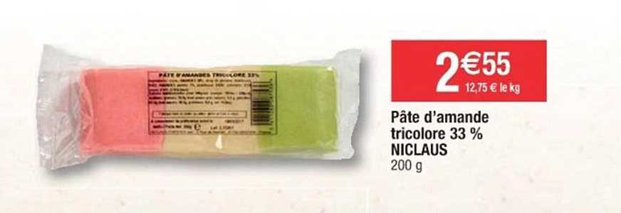 pâte d'amande tricolore 33% niclaus