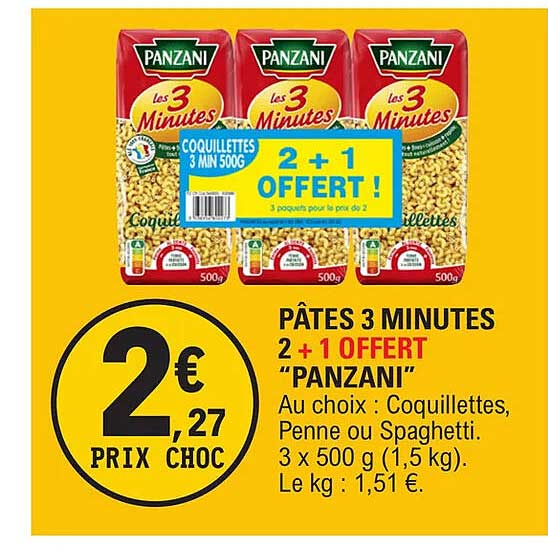 pâtes 3 minutes 2 + 1 offert "panzani"