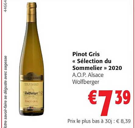 pinot gris «sélection du sommelier» 2020 a.o.p. alsace wolfberger