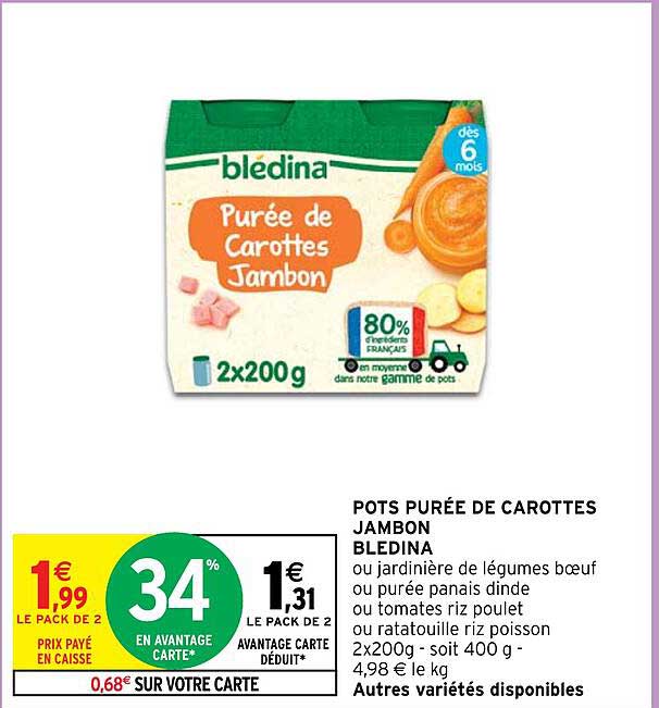 pots purée de carottes jambon blédina