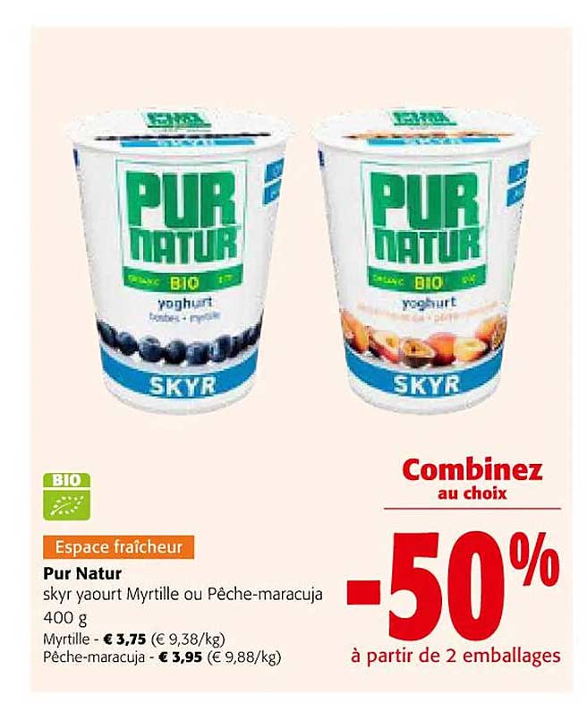 Pur Natur Skyr Yourt Myrtille Ou Pêche-maracuja