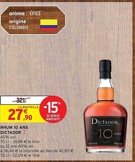 rhum 10 ans dictador -15% de remise immédiate