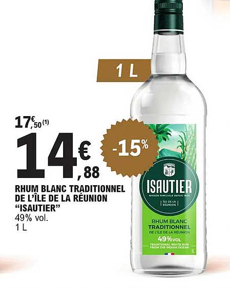 rhum blanc traditionnel de l'île de la réunion "isautier"