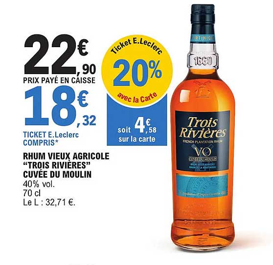 rhum vieux agricole "trois rivières" cuvée du moulin