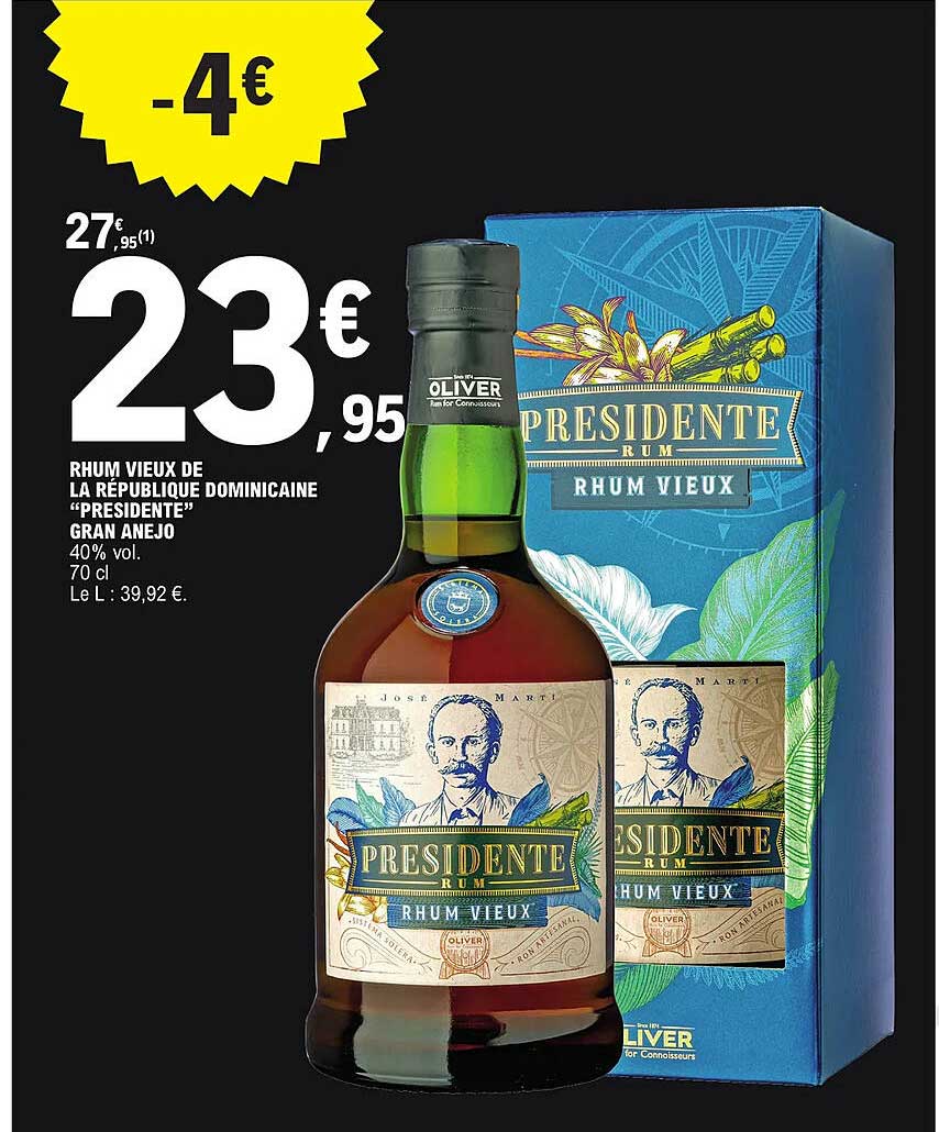 rhum vieux de la république dominicaine "présidente" grand anejo