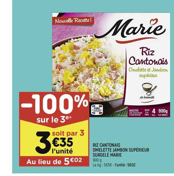 riz cantonais omelette jambon supérieur surgelé marie