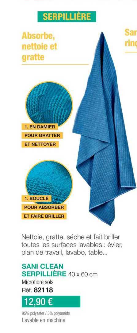 sani clean serpillière 40 x 60 cm microfibre sols