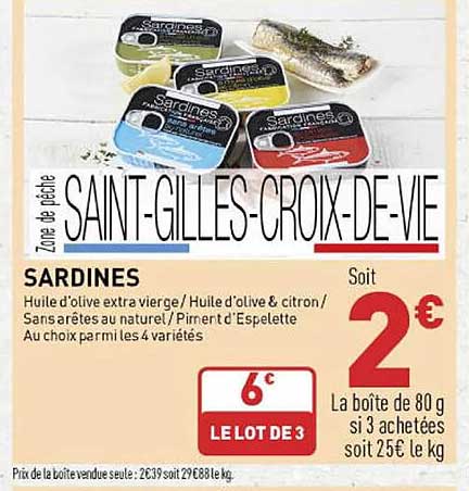 sardines huiles d'olive extra vierge / huile d'olive & citron / sans arêtes au naturel / piment d'espelette au choix parmilles 4 variétés