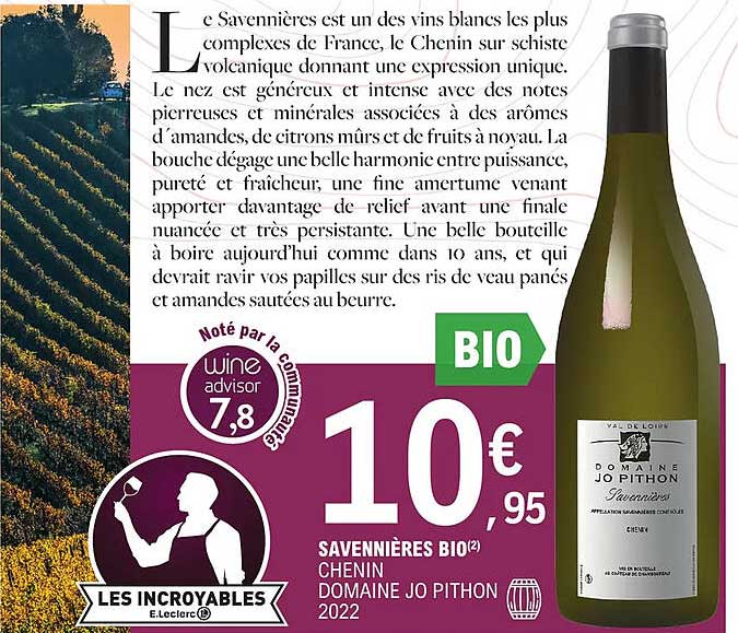 Savennières Bio Chenin Domaine Jo Pithon 2022