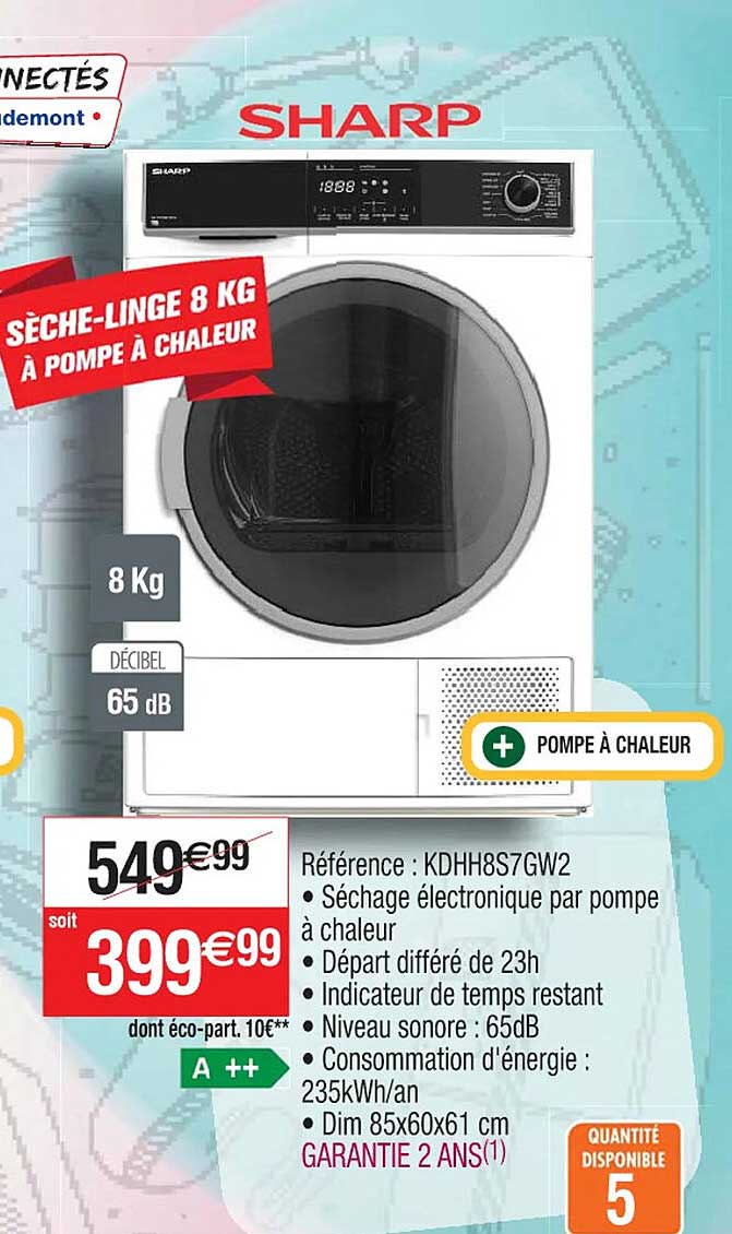 sèche-linge 8 kg à pompe à chaleur sharp