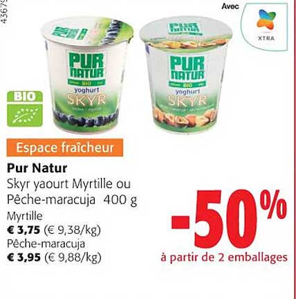 Skyr Yaourt Myrtille Ou Pêche-maracuja Pur Natur