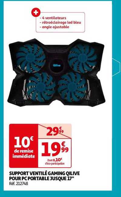support ventilé gaming qilive pour pc portable jusque 17"